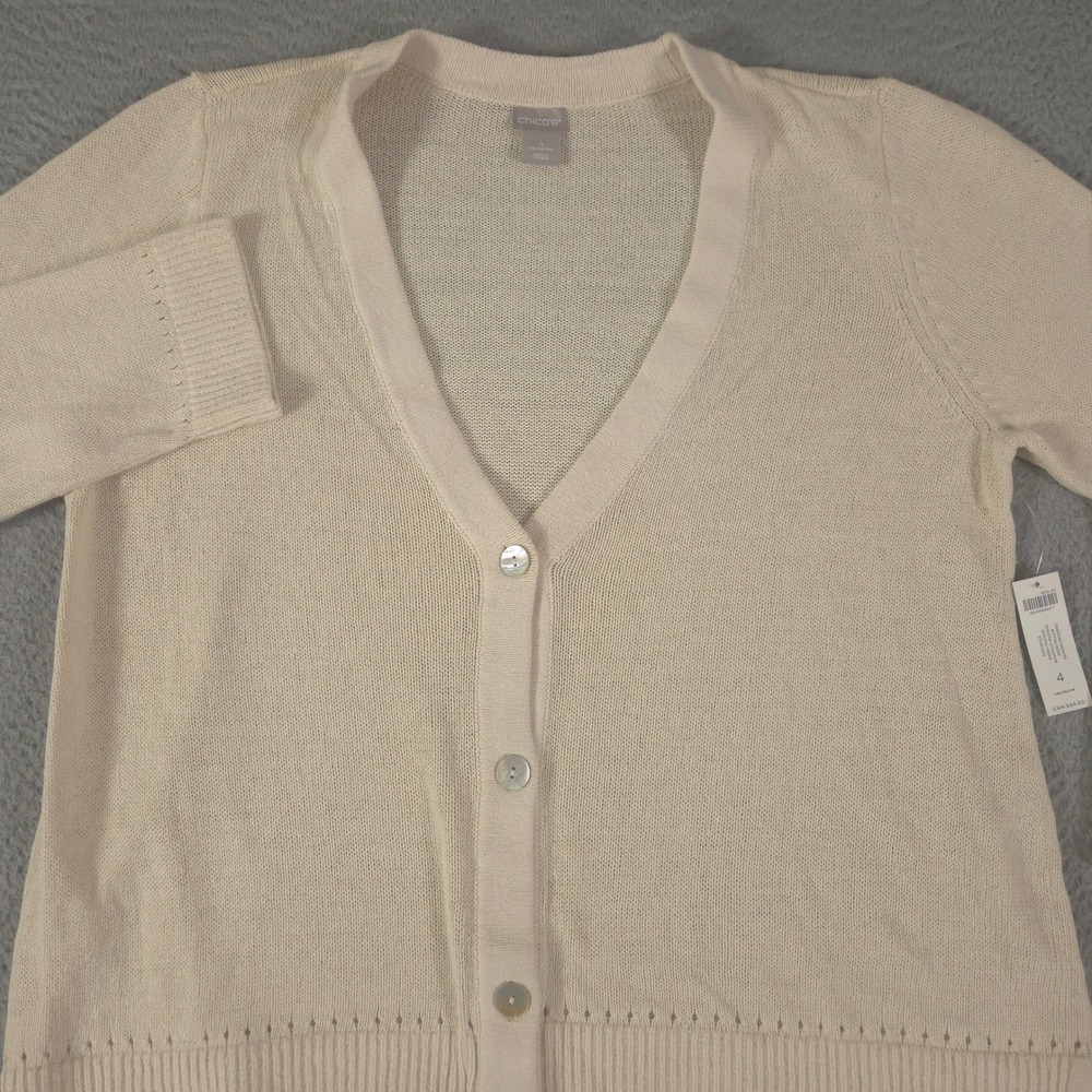 Chico's Sweater Womens 4 US XXL Cardigan Linen Cotton Blend Button Front NEW $99